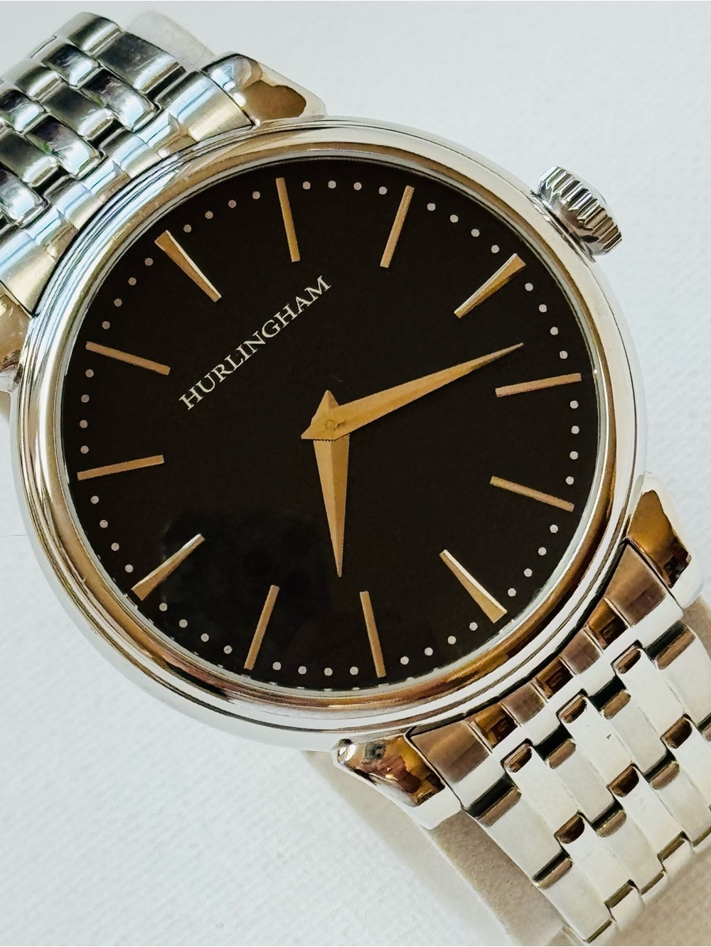 Hurlingham 43mm Men's Dress Watch Silver Stainless Black Dial HH-143010-BB
